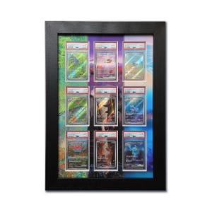 9 Graded Card Extended Art Printed Pokemon 151 Starter Evo Line UV Protective, PSA, Frame, Trading Cards TCG High Quality Display Wall Case