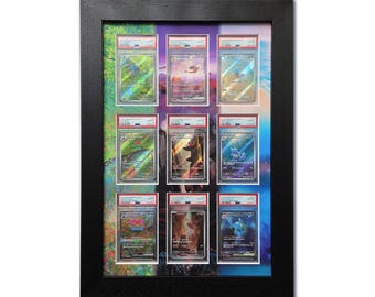 9 Graderade Kort Utökad Konst Tryckt Pokemon 151 Starter Evo Line UV-skyddande, PSA, Ram, Samlarkort TCG Högkvalitativ Display Väggfodral
