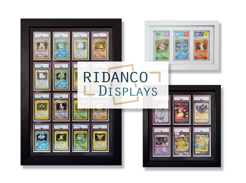 Svart graderad platta för 4 kort med valfritt UV-skydd, PSA, Beckett, Mtg, Pokémon samlarkort TCG, högkvalitativt displayväggfodral bild 6