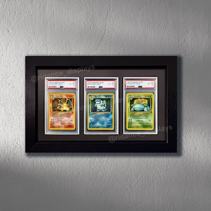 Cornice per 3 carte in lastra nera graduata con protezione UV opzionale, PSA, Beckett, Mtg, carte collezionabili Pokemon TCG, espositore da parete di alta qualità