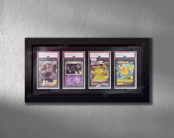 Black Graded Slab 4 Card Frame with Optional UV Protection, PSA, Beckett, Mtg, Pokemon Trading Cards TCG, High Quality Display Wall Case