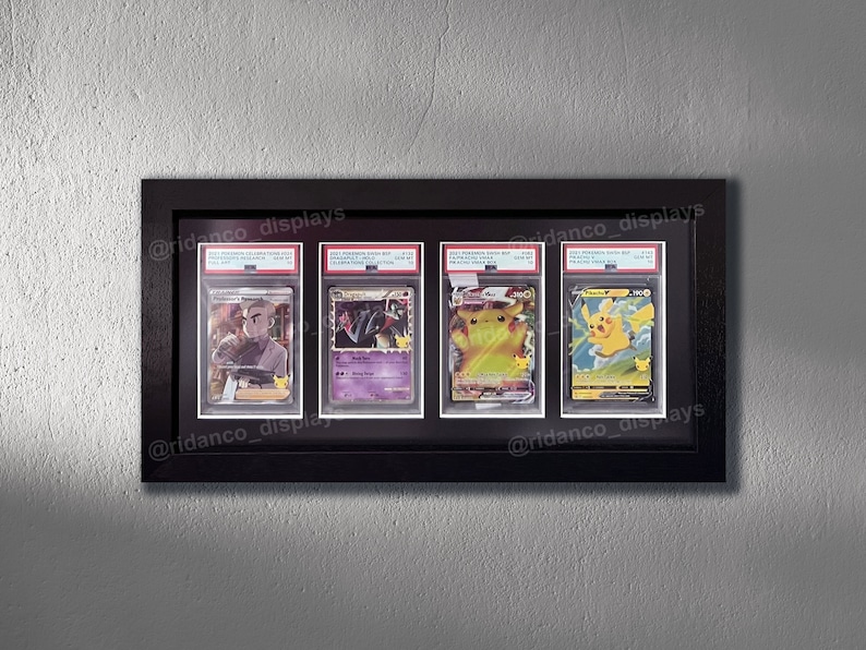 Svart graderad platta för 4 kort med valfritt UV-skydd, PSA, Beckett, Mtg, Pokémon samlarkort TCG, högkvalitativt displayväggfodral bild 1