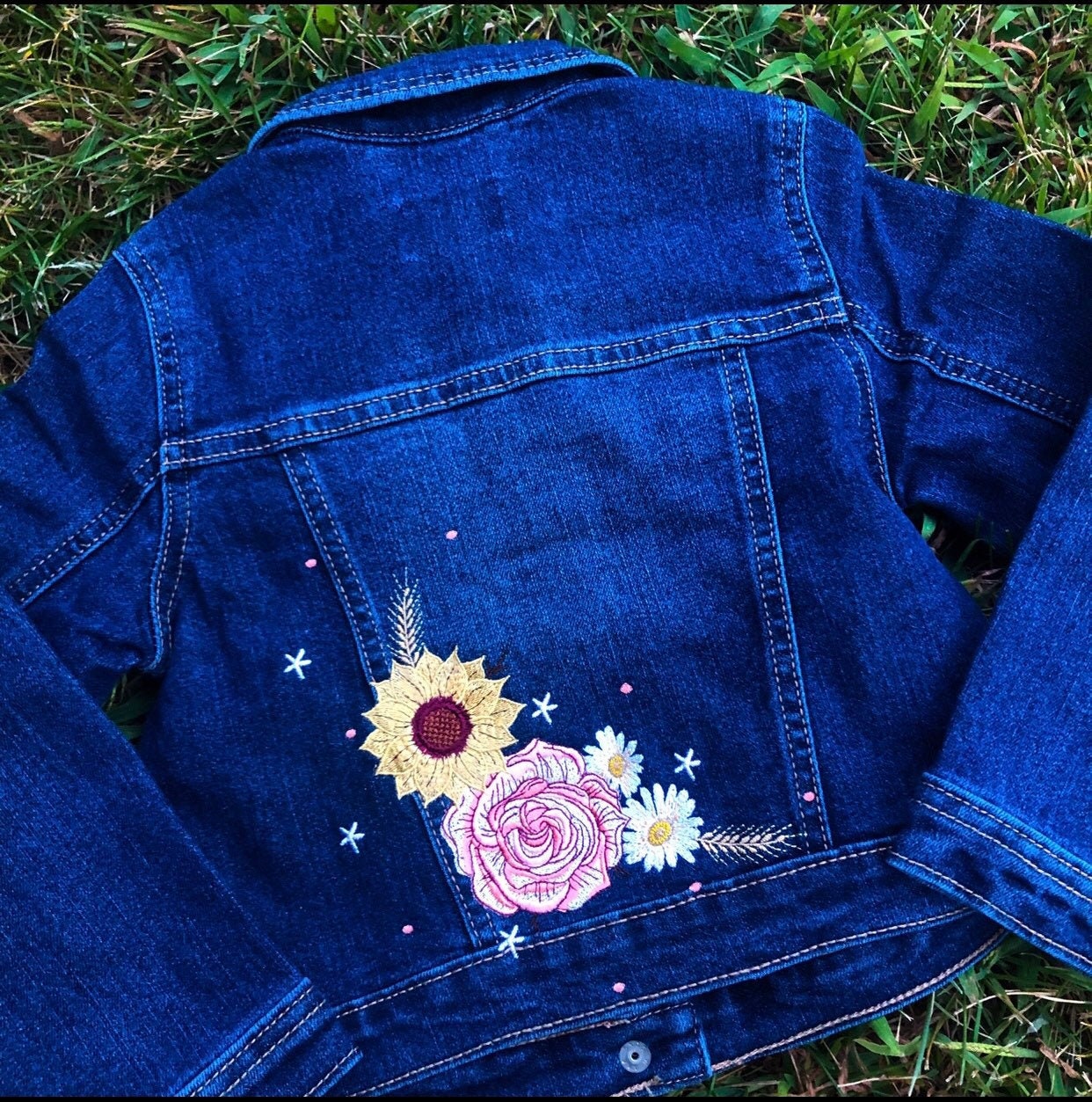 Toddler Personalized Denim Jacket with Sunflowers Roses and | Etsy