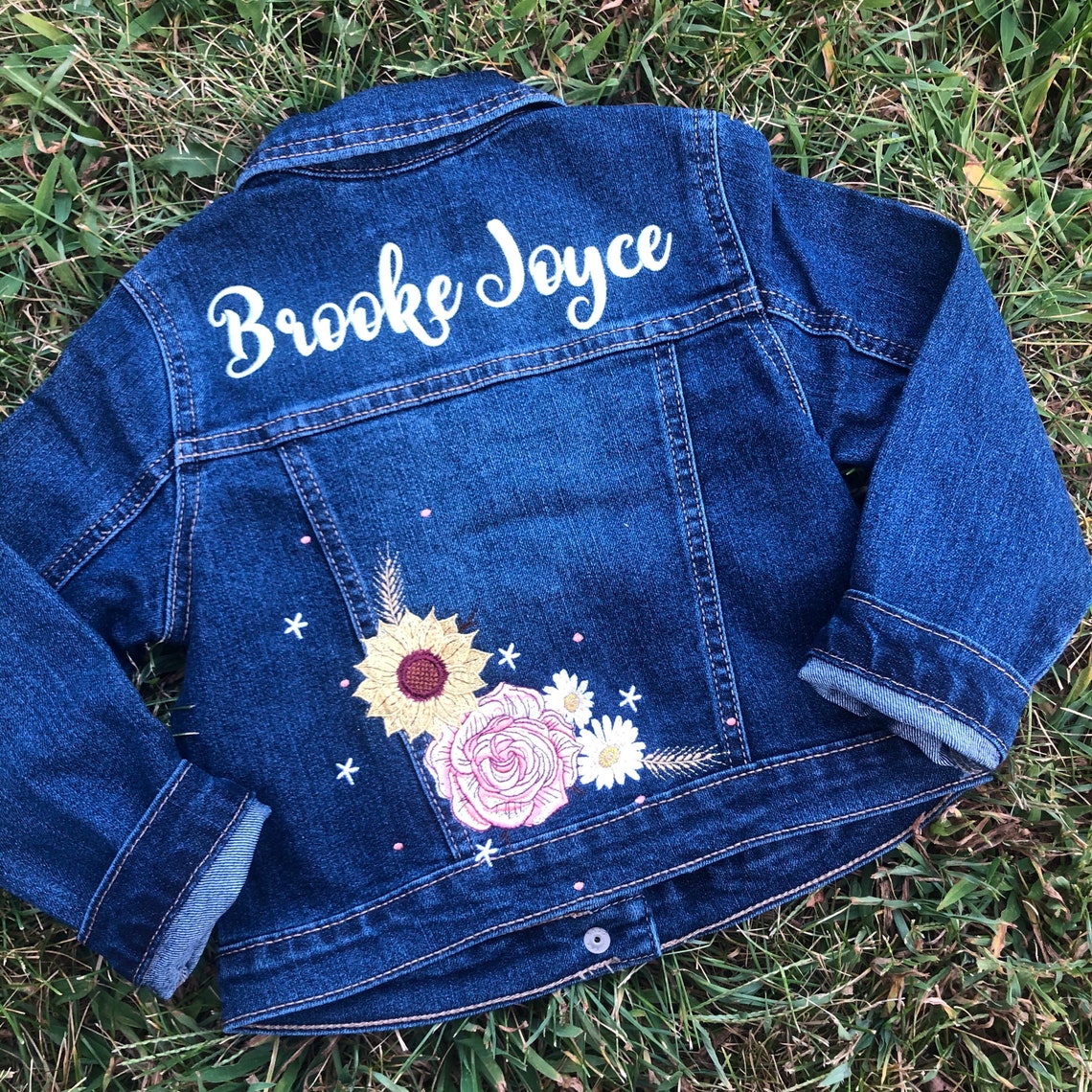 Toddler Personalized Denim Jacket with Sunflowers Roses and Etsy