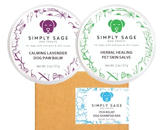 Dog Skincare Set – Itch Relief Shampoo, Lavender Paw Balm, Skin Salve