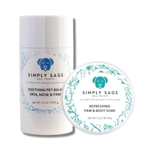 Soothing Pet Balm for Paws, Nose & Skin and Unscented Paw Soak Set for Dogs and Cats