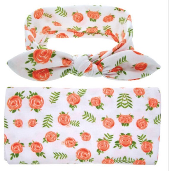 Newborn Swaddle Blanket & Matching Headband Baby shower Etsy