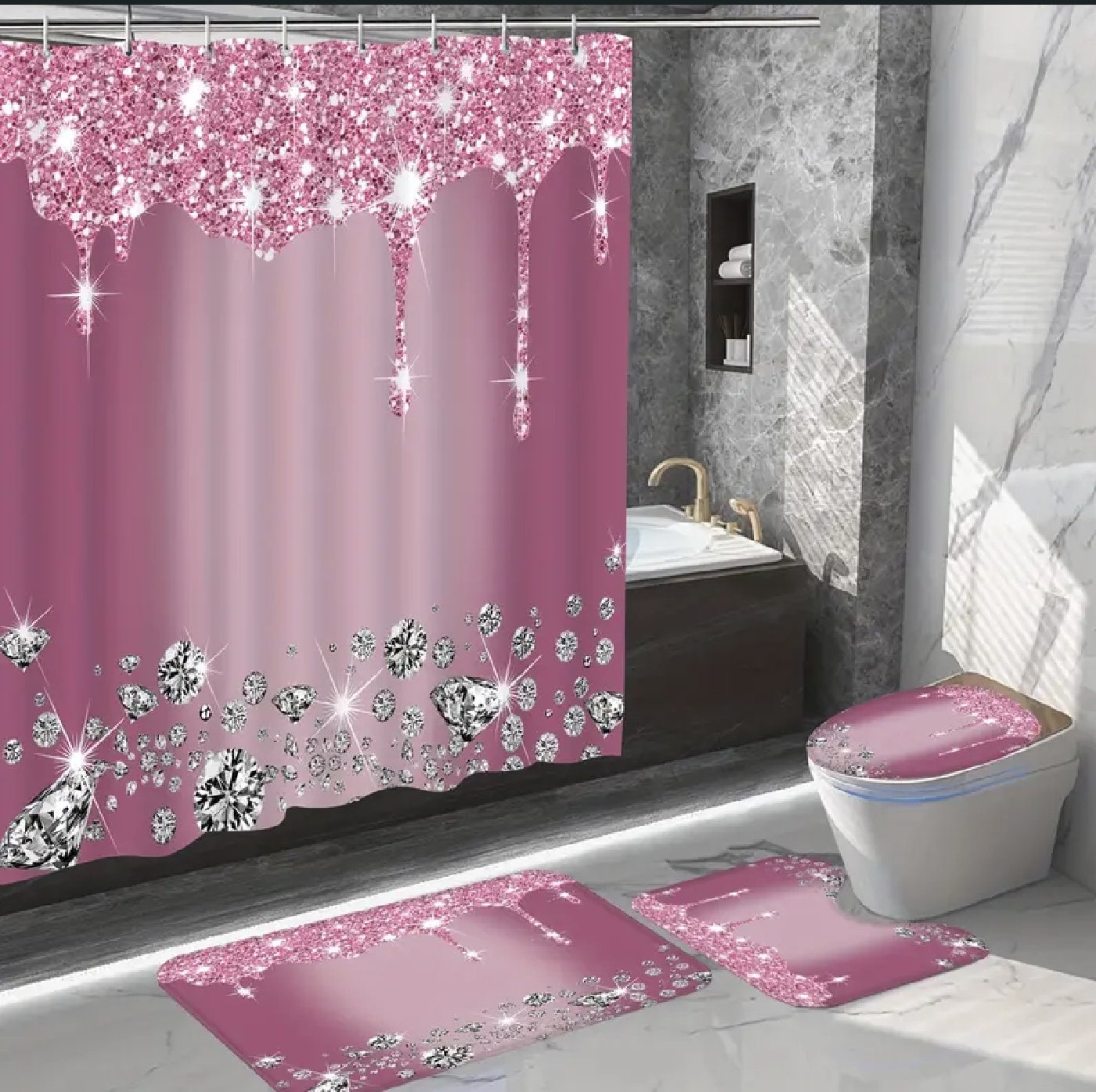  JGHPP 4 Piece Shower Curtain Sets with Non-Slip Rugs