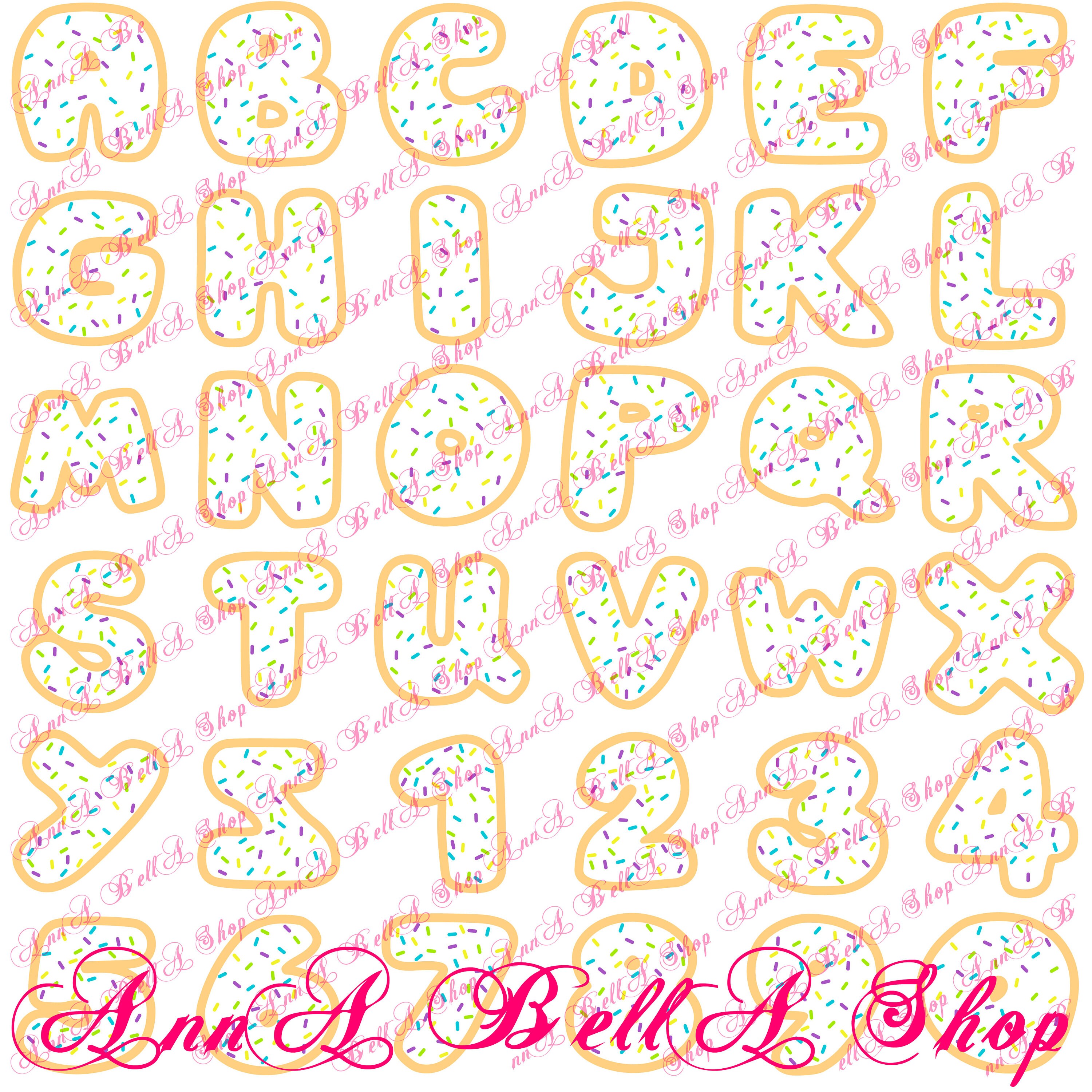 Sprinkle Donut Letters and numbers vector art vector Etsy