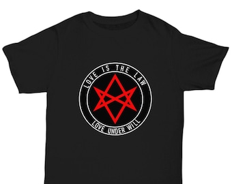 Esoteric Thelema shirt - Love is the Law Love under Will - Unicursal Hexagram symbol - Aleister Crowley quote 93 accessories