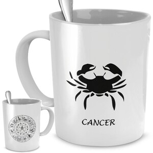 Caneca de câncer do zodíaco - presentes de astrologia - presente de astrologia de câncer - canecas de horóscopo - presente de aniversário de horóscopo - presentes do zodíaco - signo de câncer do zodíaco