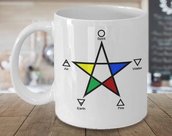 Esoteric coffee mug - Pentagram with elemental correspondence - Wicca occult coven - Kabbalah - Thelema cup