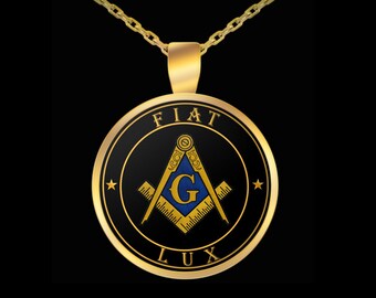 Freemason necklace - Masonic symbol Fiat Lux - Freemasonry square and compass lodge accessories