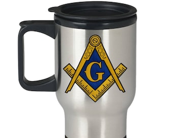 Masonic travel mug - Freemason symbol square and compass gift accessories - Freemasonry lodge Scottish rite gifts