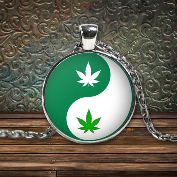 stoner 420 gift Weed necklace ganja accessories Cannabis Leaf Yin Yang