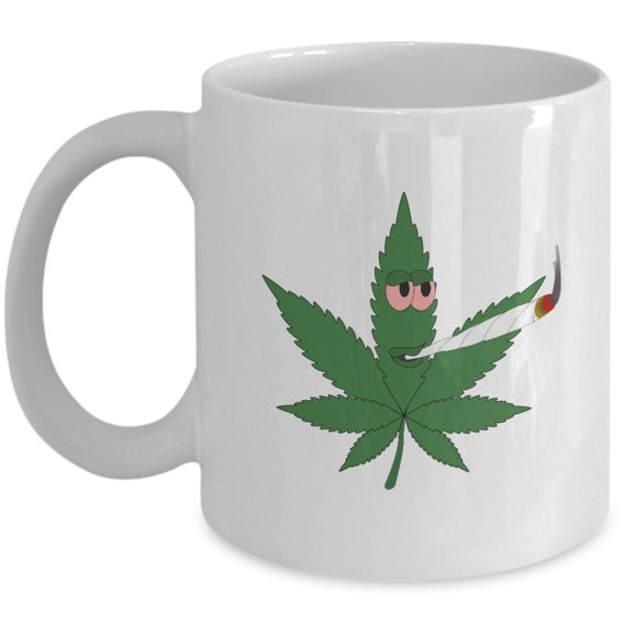 Mug CBD Cannabis - Design Vintage Feuille Marijuana - 325 Ml Céramique Blanche - Fait En France