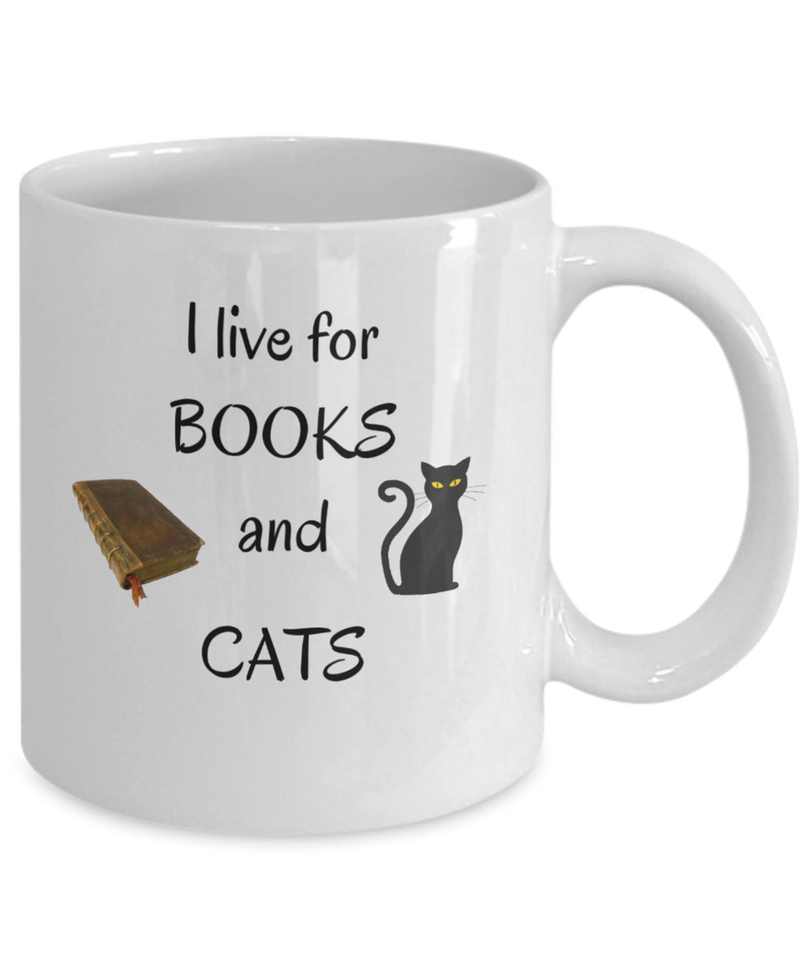 Book Lover Cat Themed Coffee Mug I Live for Books and Cats Etsy UK