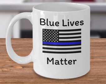 Regalos de oficiales de policía - Las vidas azules importan - El símbolo de la bandera de la policía de línea azul delgada símbolo memorial taza de café de las fuerzas del orden - policía policía policía regalo