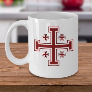 Caneca de café dos Cavaleiros Templários - Símbolo da Cruz de Jerusalém - Copo de presente do Templo de Salomão do Cristianismo heráldico maçônico