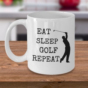 スポーツファン愛好家向けコーヒーマグ - Eat Sleep Golf リピート - 男性向けゴルフギフト - ゴルファーの面白いギャグアクセサリー、夫へのプレゼント