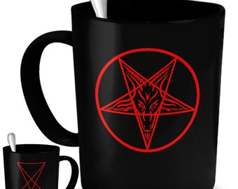 Esoteric coffee mug - Satan and Lucifer seal BLACK cup - Occult 666 gift cup