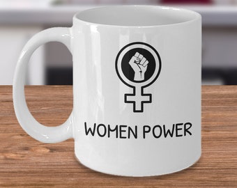 Women symbol coffee mug - feminist movement feminism empowering girls human rights - raised fist girl - gender roles gifts for her