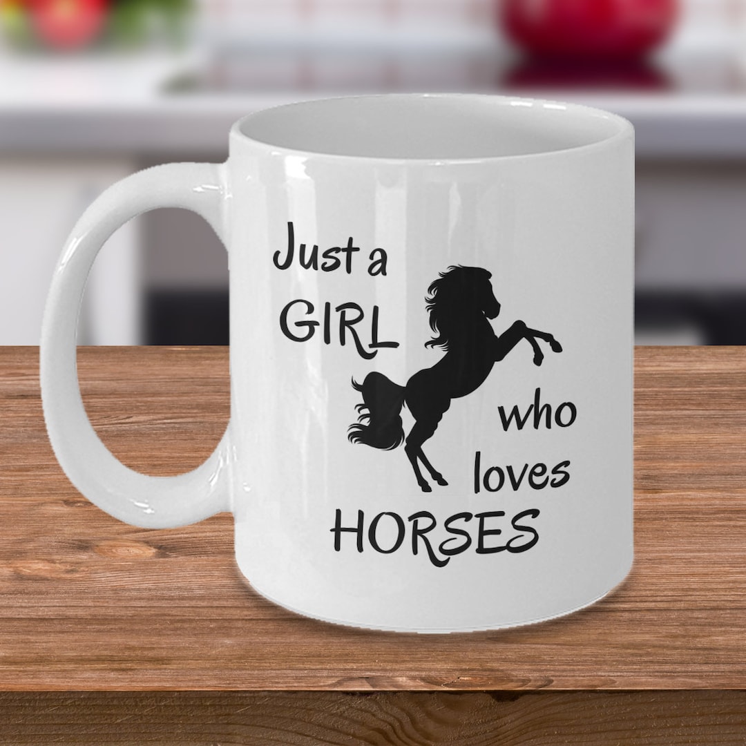 Horse Mug, Horse Lover Gifts for Girls, Horse Gifts, Just a Girl who Loves Horses, Horse Riding Gifts, Birthday, Christmas, Travel Silver White Tea