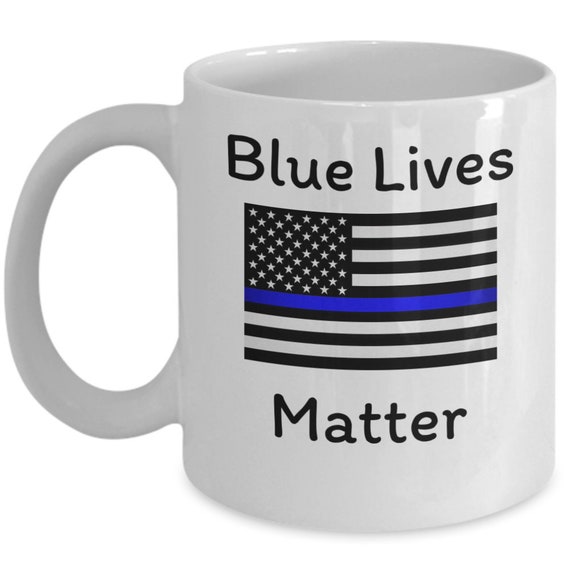 Police officer travel mug Blue lives matter - thin blue line flag