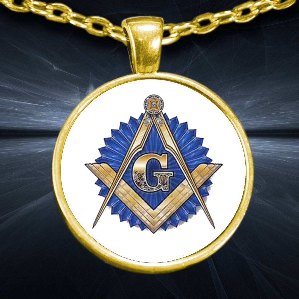 Freemason necklace Masonic blue ribbon symbol square compass | Etsy