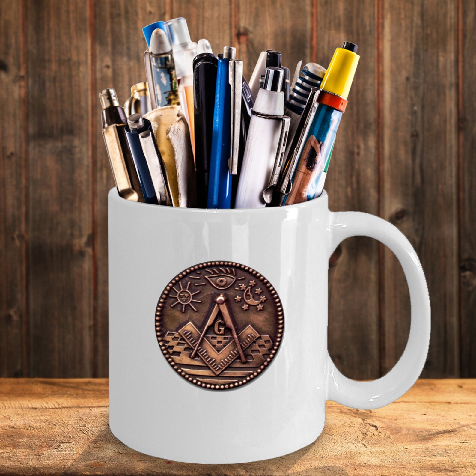 Freemason Coffee Mug Masonic Old Archaic Symbols Sun Moon | Etsy