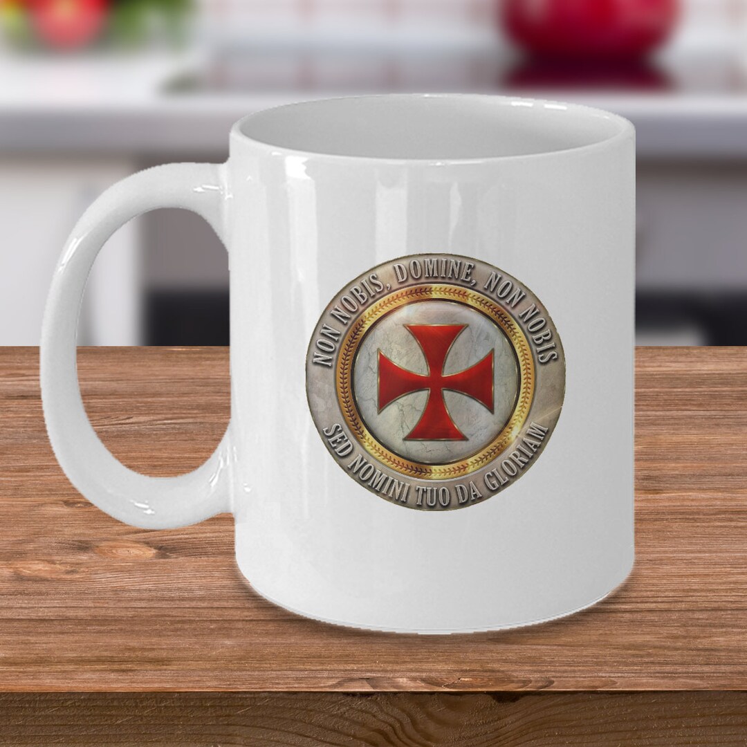 Knights Templar Cross Coffee Mug Non Nobis Domine Sed Nomini Tuo Da Gloriam Motto Masonic Symbol