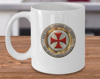 Knights Templar cross coffee mug - Non nobis domine sed nomini tuo da gloriam motto - masonic symbol gifts