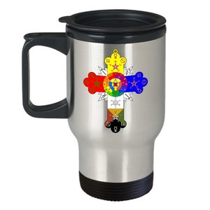 Esoteric Thelema travel mug - Rosicrucian lamen rose cross seal symbol - occult hermetic alchemy magick gift accessories