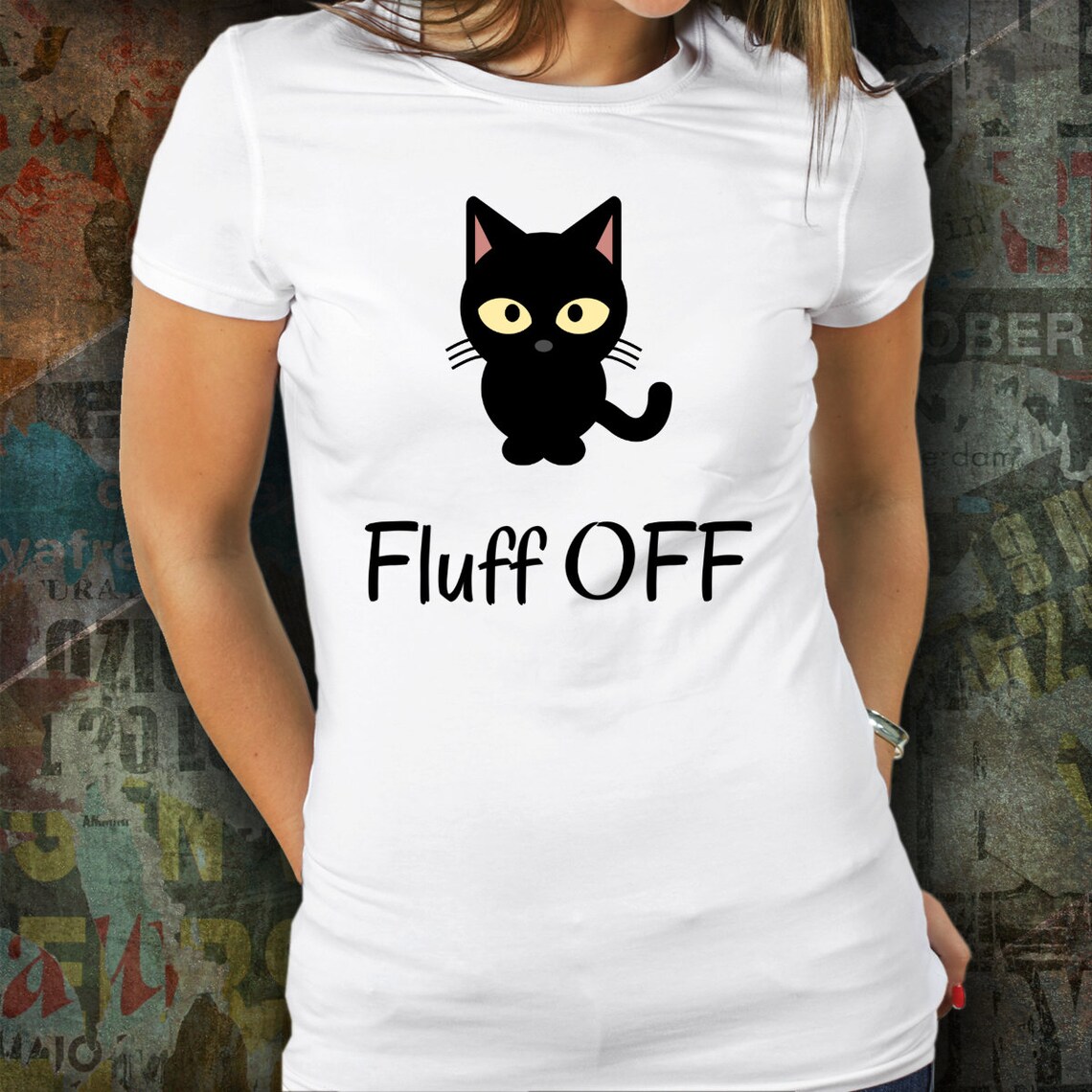 Cat shirt Black cat says fluff off Crazy cat lady | Etsy