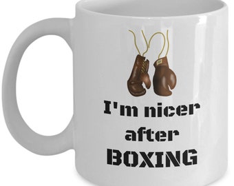 Boksen handschoen mok - Ik ben mooier na het boksen - grappige boksen sportliefhebber mok - boksen fan - boksen cadeau - kickboksen cadeau - boksen coach cadeau