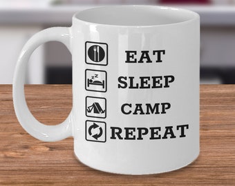 Camping-Becher - essen Schlaf Camp wiederholen - lustige Camper Dekor - Lagerfeuer Becher - Camping-Anhänger-Tasse - Camping Humor - Rv Geschenke - Wohnmobil Becher