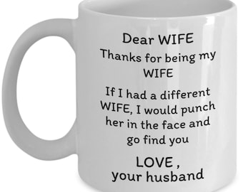 Funny Wife Mug & Pocket Hug Token Gift Set - 11oz Ceramic Cup With Nutrition Facts, Best Wife Gift From Husband