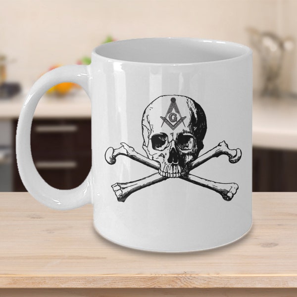 Freemason coffee mug - Masonic Skull and Bones symbol cup - Occult royal art gift accessories