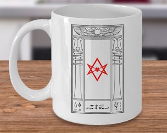 Thelema-mugg - Thelema Portal - unikursal hexagramsymbol - ockulta tillbehör - Aleister Crowley - Argentum Astrum - magi - esoterisk kopp