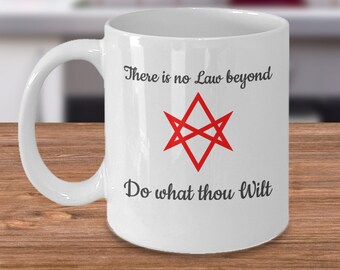 Taza de café esotérico - No hay ley más allá de Hacer lo que quieres - Thelema Aleister Crowley regalo oculto