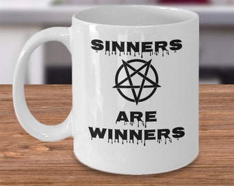 Devil gifts - Satanic coffee mug - Sinners are winners - worship Satan - satanic Temple inverted pentagram symbol - Funny occult Satan 666