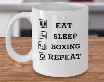 Eet slaap boksen herhalen - grappige boxer koffie mok - Boksen coach leven - boksen verjaardag cadeau - boksen sport - boksen atleet - boksen geschenken