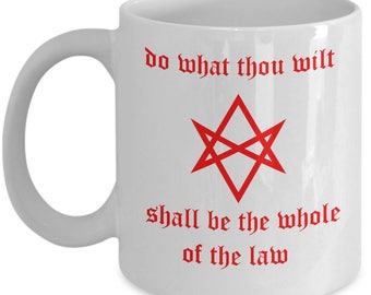 Thelema kaffemugg - Gör vad du vill - Thelema-gåva - Aleister Crowley-motto - Ockulta gåvor - Unikursal hexagramsymbol - Magiska gåvor