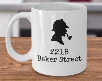 Boek minnaar mok cadeau - 221b Baker street - Grappige beroemde detective Sherlock Holmes detective silhouet pijp cup cadeau - Sir Arthur Conan Doyle