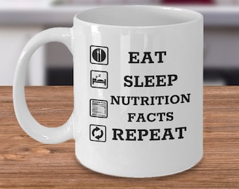 Come los datos de nutrición del sueño repiten - Taza de dietista registrado divertido - regalo de broma nutricionista - regalos dietistas - regalo nutricionista - dietista