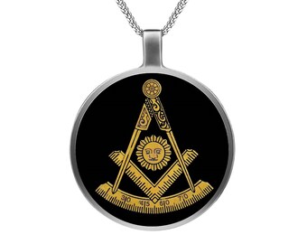 Masonic Master Mason Blue Lodge Glass Dome Cabochon Pendant Necklace w Chain #2 
