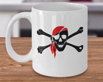 Jolly Roger flag skull and bones symbol gift - xl pirate flag coffee mug - Pirate head symbol for kids mug gifts