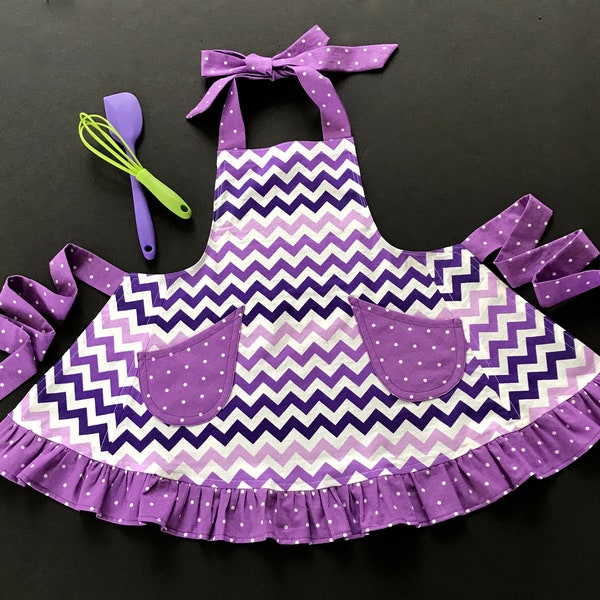 Toddlers Chevron Apron, Lilac/Pink/Purple Chevron Apron, Size 3/4 Toddler's Apron, Chevron Bib Apron, Little Girl's Chevron Apron