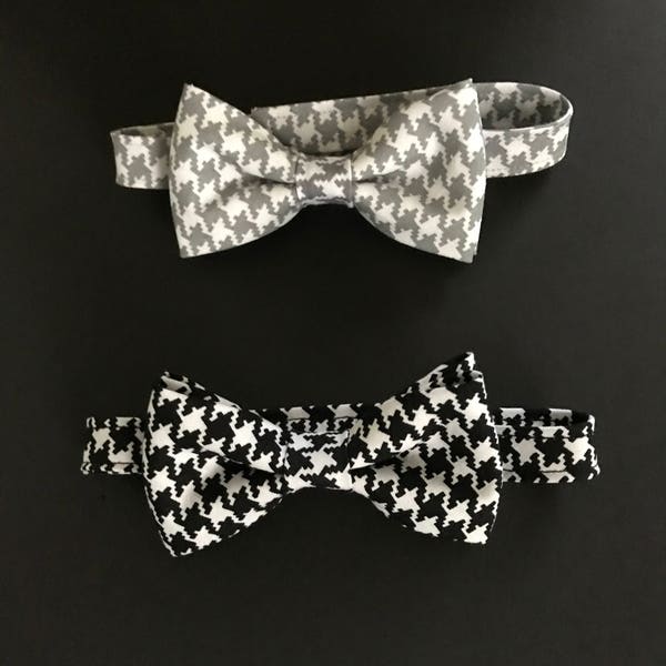 Black & White Boys Adjustable Bow Tie, Gray and White Toddlers Bow Tie, Childs Bow Tie, Black or Gray Houndstooth Check Little Boys Bow Tie