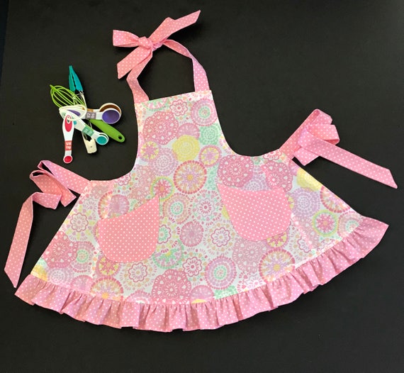 Toddler's Apron Little Girls Pink Apron Girls Ruffled Etsy UK